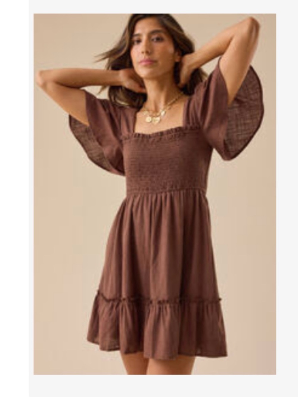 Altar'd State Chocolate Brown Smocked Square-Neck Mini Dress